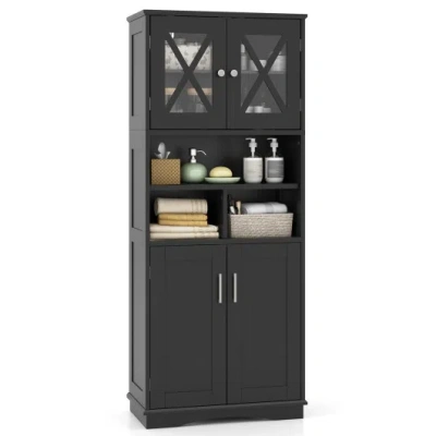 Costway Tall Bathroom Cabinet Large Floor Storage Cabinet With Acrylic Doors And 3 Cubes-black