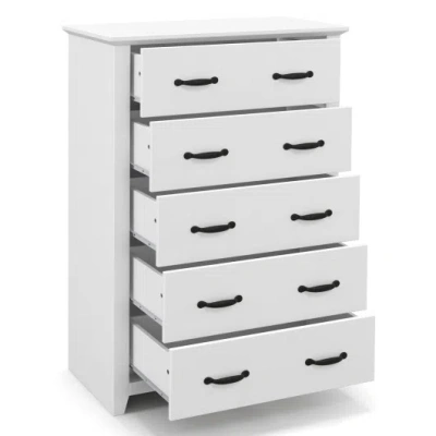 Costway Tall Storage Dresser With 5 Pull-out Drawers For Bedroom Living Room-white In Multi