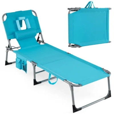 Costway Tanning Chair With Face Arm Holes Folding Chair-turquoise In Blue