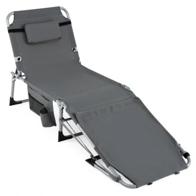 Costway Tanning Chair With Face Arm Holes Portable Sunbathing Chair-gray