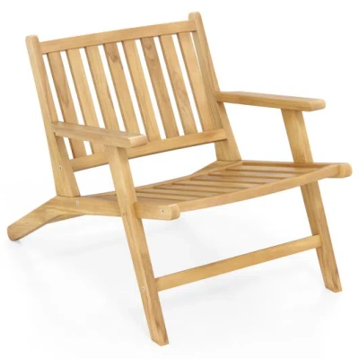 Costway Teak Wood Outdoor Reclining Chair With Comfortable Backrest And Armrests In Brown