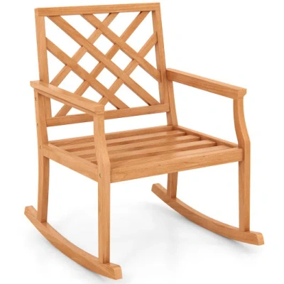 Costway Teak Wood Rocking Chair With Backrest And Slatted Seat In Multi