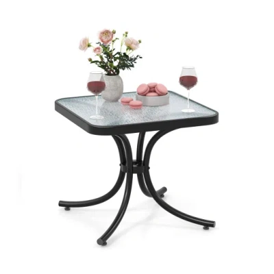 Costway Tempered Glass Top Patio Table With Heavy-duty Metal Frame For Garden Poolside-black
