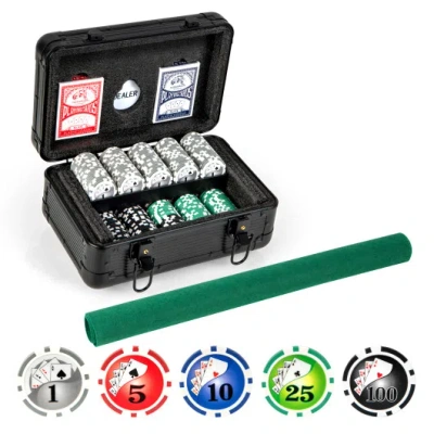 Costway Texas Holdem Poker Chip Set With 300 Pieces Chips-black In Multi
