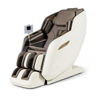 Costway Therapy 36-sl Track Massage Chair With Airbags Waist And Calves Heating Foot Rollers-white And Brown In Multi