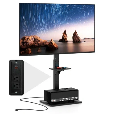 Costway Tilt And Height Adjustable Floor Tv Stand With Power Outlet And Adjustable Av Shelf In Multi