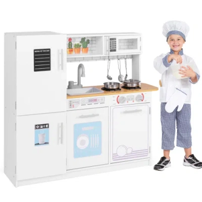 Costway Toddler Pretend Play Kitchen Toy With Stove For 3+ Boys And Girls-white