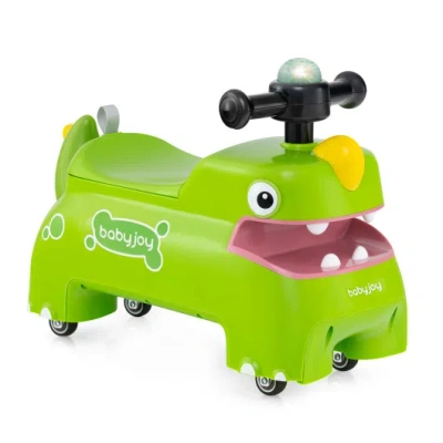 Costway Toddler Ride On Toy Walking Sliding Car With Lights And Music-green In Multi
