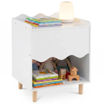 Costway Toddler Scalloped Side Table With Wide Top & Open Compartment-white