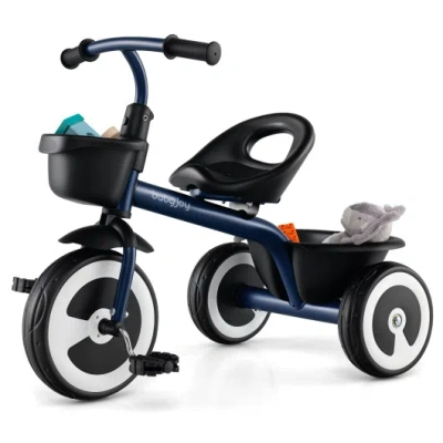 Costway Toddler Tricycle With Adjustable Seat And Storage Baskets For 1.5-5 Years Old-navy In Black