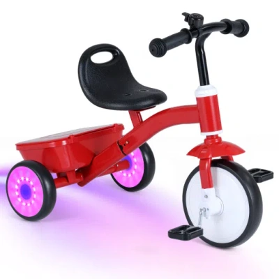 Costway Toddler Tricycle With Glowing Wheels And 4-level Adjustable Seat In Pink