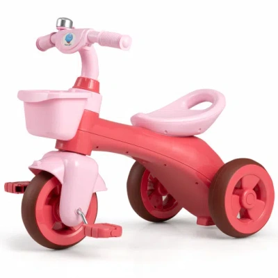 Costway Toddler Tricycle With Limited Steering With Front Baskets And Bell-pink