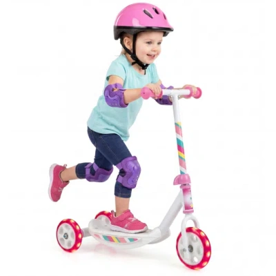 Costway Toddlers Kick Scooter With Led Light-up Wheels And Wide Anti-slip Deck For Boys And Girls-pink In Multi