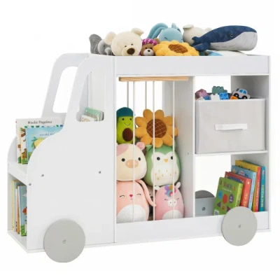 Costway Toy Storage Organizer With Stuffed Animal Storage Fabric Drawer And Universal Wheels-white