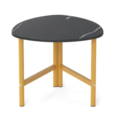 Costway Triangle Coffee Table Oval Coffee Table With Metal Legs Industrial Center Table-black In Blue