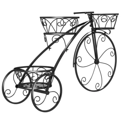 Costway Tricycle Plant Stand Flower Pot Cart Holder With 3 Hollowed Baskets-black