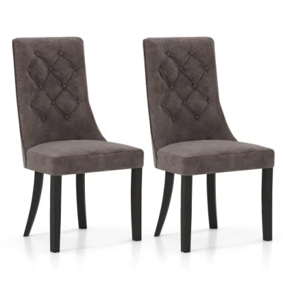 Costway Tufted Dining Chairs Set Of 2 With High Backrest And Padded Seat-gray In Multi