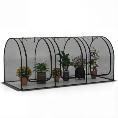 Costway Tunnel Crop Cage Large Portable Plant Protection Tent With 3 Roll-up Zippered Doors In Multi