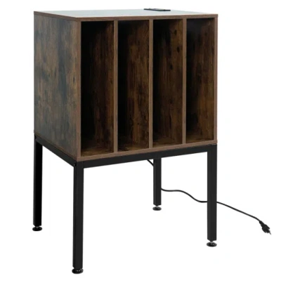 Costway Turntable Record Player Stand With Power Outlets-rusticbrown In Brown