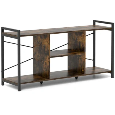 Costway Tv Stand For 55 Inch Tvs Industrial Entertainment Center-rustic Brown