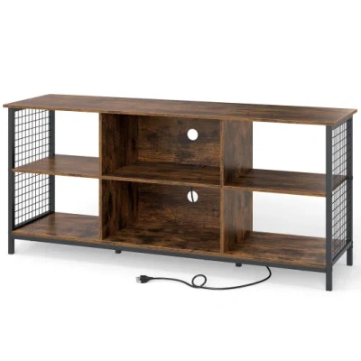 Costway Tv Stand For 65 Inch Tvs-rustic Brown And Black In Multi
