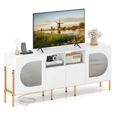 Costway Tv Stand For 70 Inch Tv With Power Outlets Drawers And Open Shelves-white