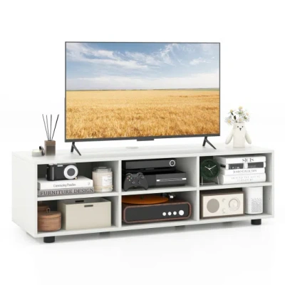 Costway Tv Stand For Tv Up To 55 Inch With 6 Storage Compartments-white In Gray