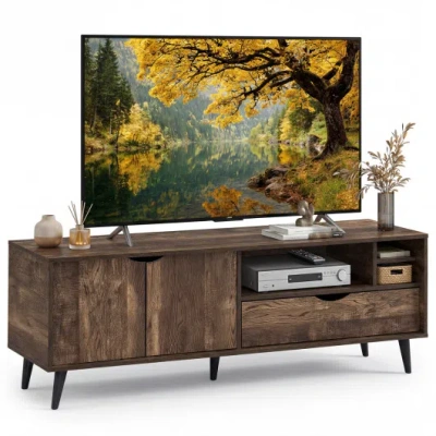 Costway Tv Stand For Tvs Up To 65 Inches Rustic Entertainment Center-brown