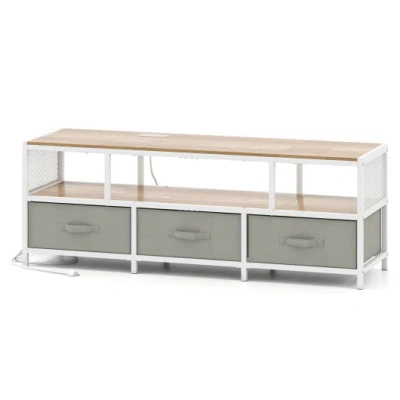 Costway Tv Stand For Tvs Up To 65 Inches With Power Outlets Usb Charging-natural In Gray
