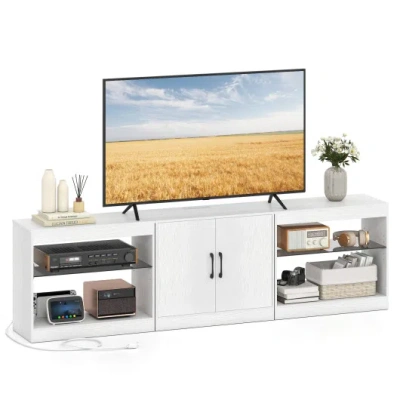 Costway Tv Stand For Tvs Up To 85 Inches Led Entertainment Center With Power Outlets-white In Gray