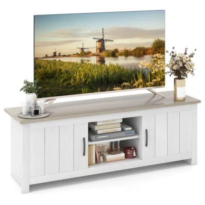 Costway Tv Stand With 2 Cabinets And Open Shelves For Tvs Up To 65 Inch-natural In Gray
