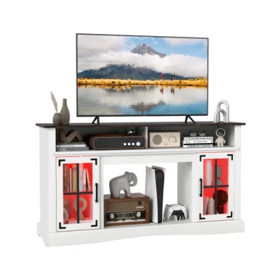Costway Tv Stand With Led Lights And Remote Control-white In Multi
