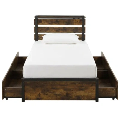 Costway Twin Bed Frame With 4 Large Storage Drawers - Space-saving Platform Bed For Small Rooms In Brown
