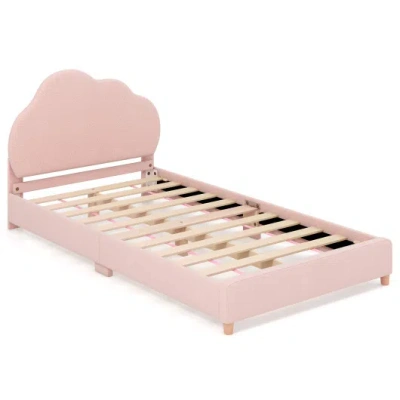 Costway Twin Bed Frame With Height-adjustable Headboard And Sturdy Wooden Slats-gradient Pink