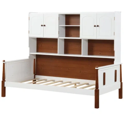 Costway Twin Bed With Bookcase With Shelves And Wooden Slat Support No Box Spring Needed For Living Room Bed In White