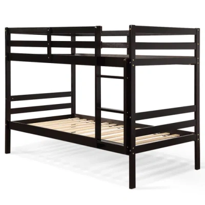 Costway Twin Bunk Bed Children Wooden Bunk Beds Solid Hardwood-brown In Multi