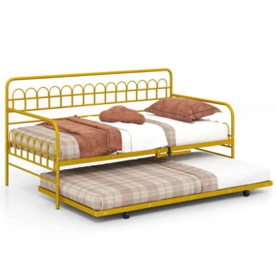 Costway Twin Daybed With Curved Backrest And Armrests-gold In Yellow