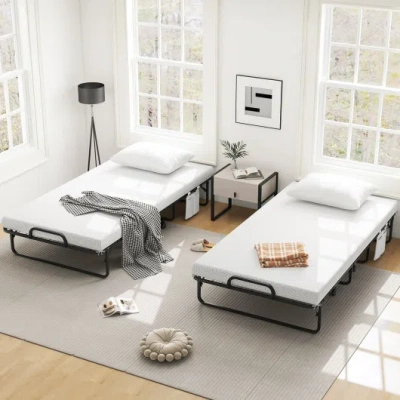 Costway Twin Folding Bed With 4-inch Memory Foam Mattress And Pillow For Ultimate Comfort In White
