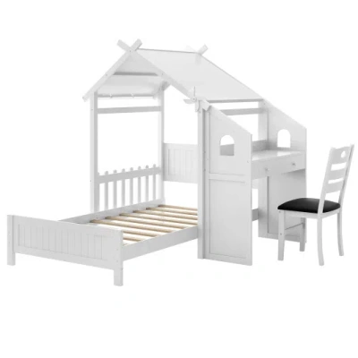 Costway Twin House Bed With With 2 Drawers And Windmill-white