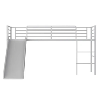 Costway Twin Metal Loft Bed With Slide Safety Guardrails And Built-in Ladder-silver In Gray
