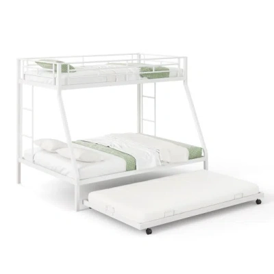 Costway Twin Over Full Bunk Bed Frame With Trundle For Guest Room-white