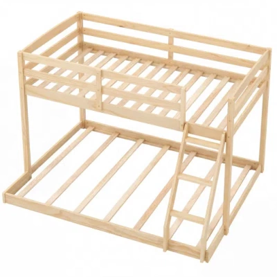 Costway Twin Over Full Bunk Bed Low Floor Bunk Bed Frame-natural In Pink