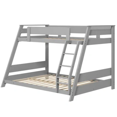 Costway Twin Over Full Low Bunk Bed With Reversible Ladder-gray