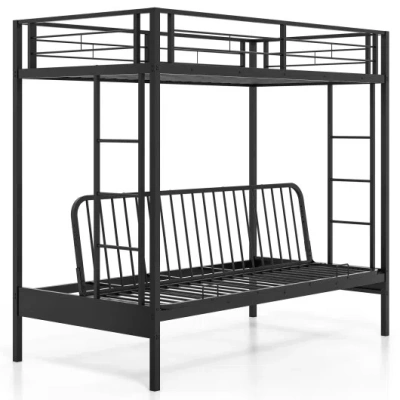 Costway Twin Over Futon Bunk Bed With 2 Ladders And Safety Guardrails-black