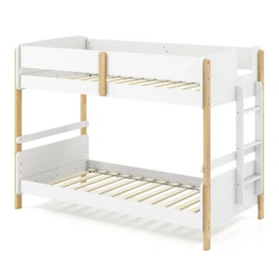 Costway Twin Over Twin Bunk Bed With Ladder Convertible To 2 Twin Beds Toddler Wood Bunk Bed-white