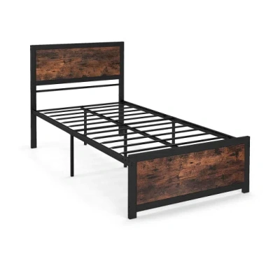 Costway Twin Size Bed Frame Metal With High Headboard And Mute Bars-twin Size In Black