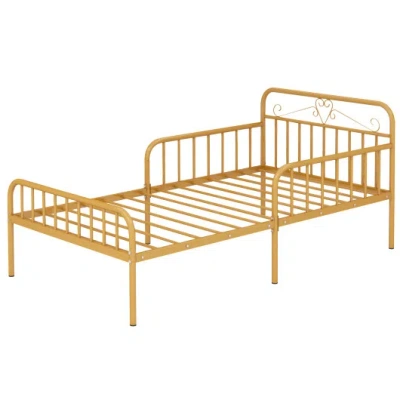 Costway Twin Size Bed Frame With Headboard And Safety Side Guardrails-gold In Yellow