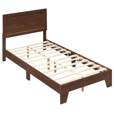Costway Twin Size Bed Frame With Headboard For Small Room No Box Spring Needed-walnut In Brown