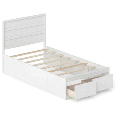 Costway Twin Size Bed Frame With Storage Drawers And Headboard-white