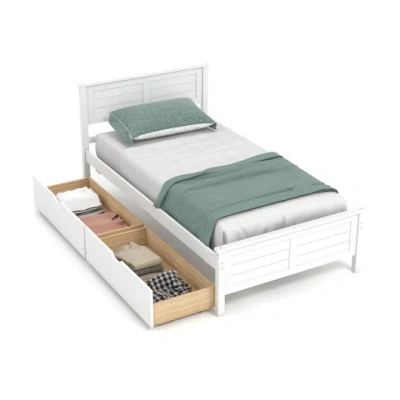 Costway Twin Size Bed Frame With Storage Drawers-white